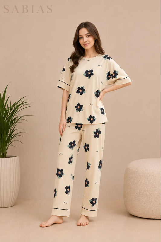 Black Flower Women Nightwear Set Sb0033