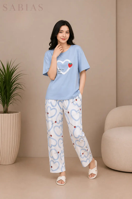 White Heart Women Nightwear Set Sb0026