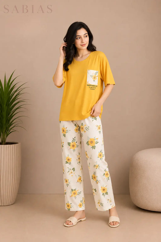 Musturd Floral Women Nightwear Set Sb0025