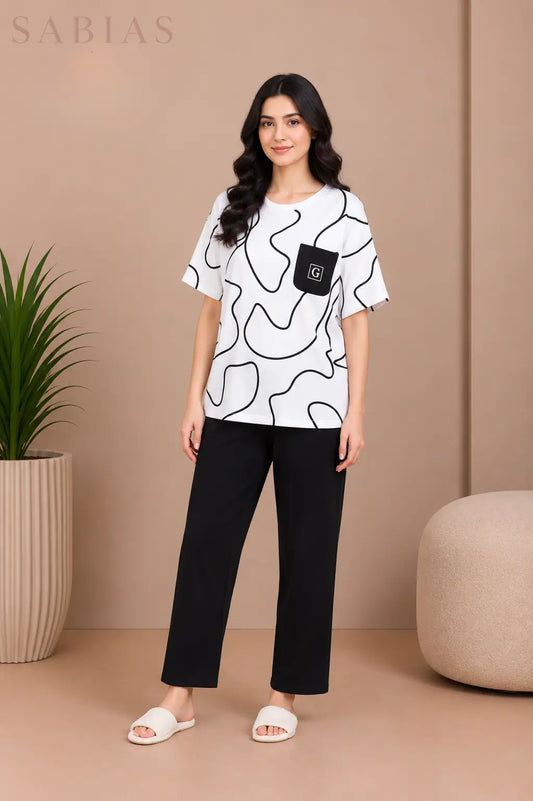 Abstract Print Women Nightwear Set Sb0038