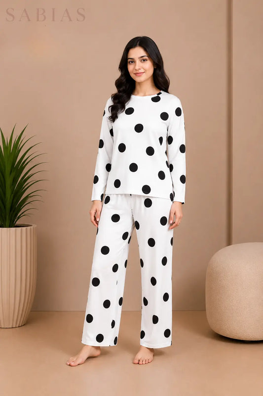 White Doted Nightwear Set Sb0041