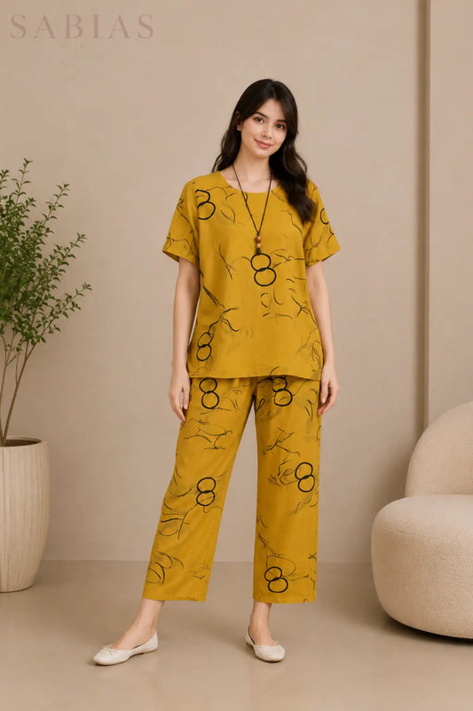 Musturd Scribble Women Nightwear Set Sb0057