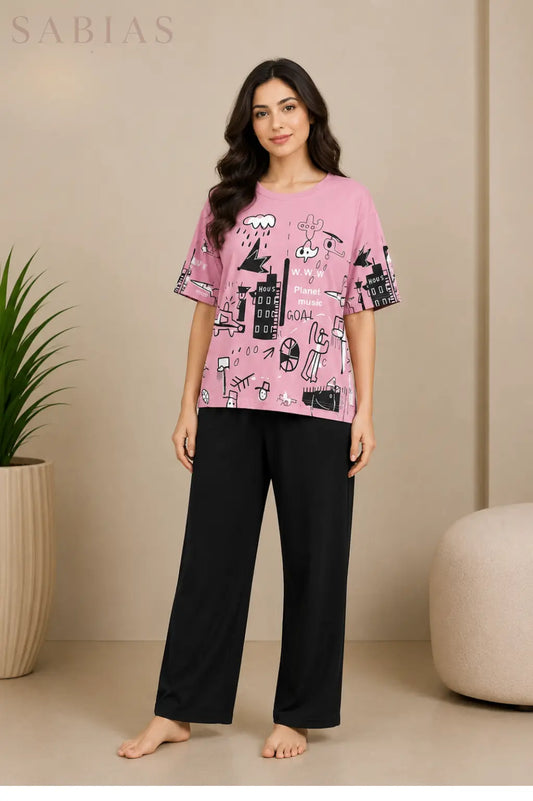 Funky Pink Women Nightwear Set Sb0046