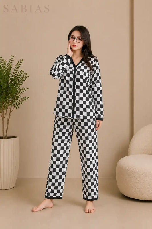 Black Smiley Button Nightwear Set Sb002