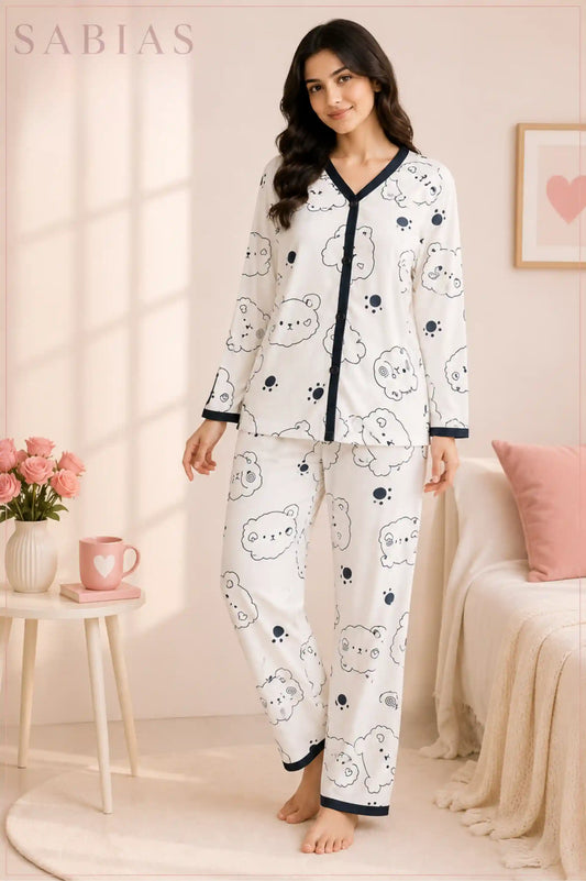 Teddy Cloud Button Nightwear Set Sb004