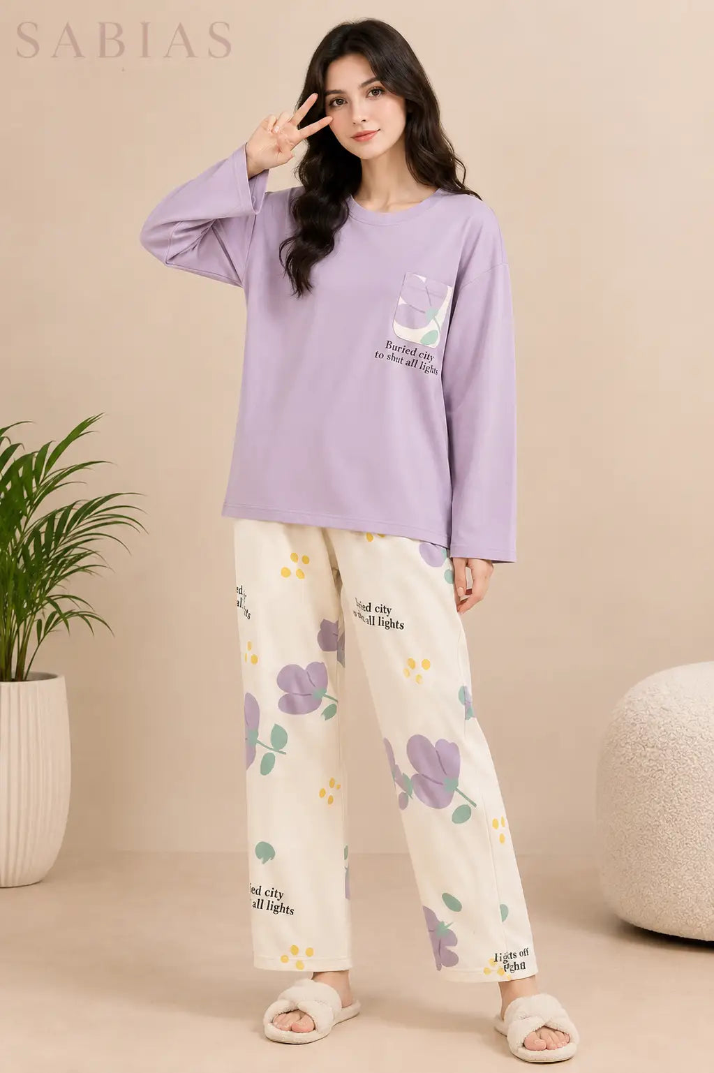 Purple Pocket Women Nightwear Set Sb0024